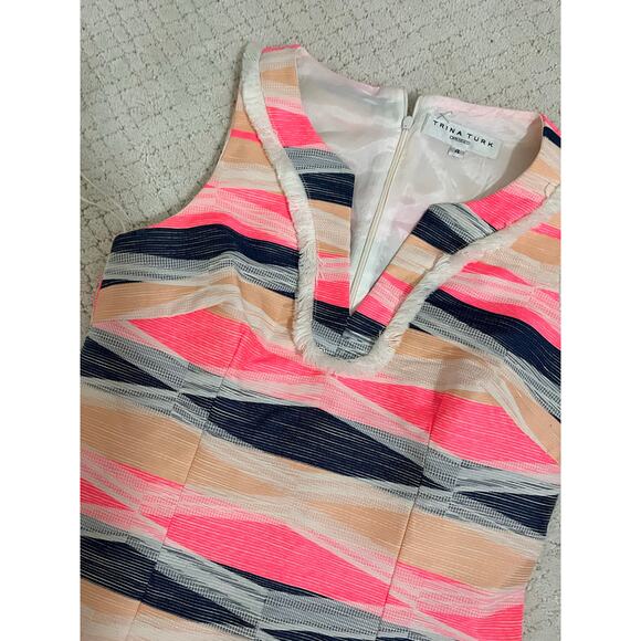 Trina Turk Dress Womens 4 Pink Black Orange Cotton Blend Back Zip‎ Fringe Lined - Picture 4 of 4